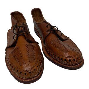 Itzel Mexico Artisan Handmade Leather Mens Shoes Size 8  Cognac Beach Cruisewear